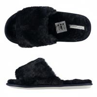Huisslippers/instapsloffen/pantoffels - blauw met nep bont - dames