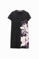 Korte T-shirtjurk met bloemen - BLACK - XL