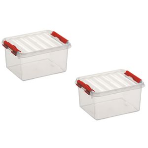 5x stuks opbergboxen/opbergdozen 2 liter kunststof transparant/rood