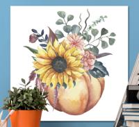 Canvas schilderij stilleven en fruit Dode zonnebloem en pompoen