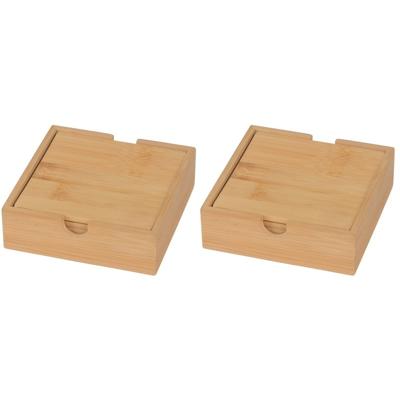 Bamboe houten glazen onderzetters - 8x stuks - vierkant - 10x10 cm