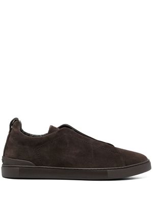 Zegna baskets à détails de coutures - Marron