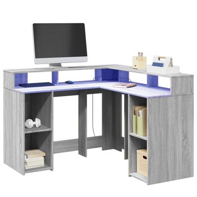 Bureau met LED-verlichting 130x130x91 cm hout grijs sonoma