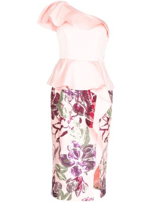 Marchesa Notte robe à ornements de sequins - Rose