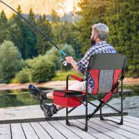 Campingstoel met Zijtafel & Koelbox & Opbergtas Vouwbare Visstoel Rood