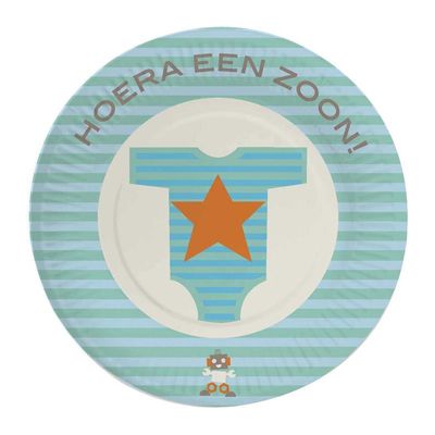 8x stuks Wegwerp bordjes geboorte zoon/jongen van karton 18 cm
