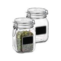 Voorraad/weckpot - 2x - transparant - glas - 16 x 10,6 cm - 1 L - krijtplaatje - Bormioli Rocco