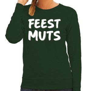 Feest muts sweater / trui groen met witte letters voor dames