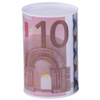 Spaarpot 10 euro - metaal/blik - biljet - 8 x 11 cm - munten - sparen