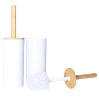 2x Witte toiletborstel houders met bamboe 26 cm