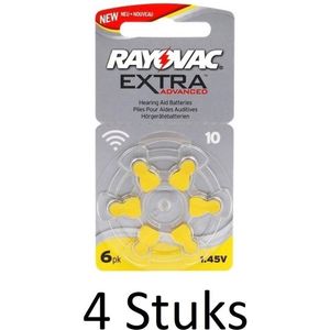 24 Stuks (4 Blisters a 6St) - Rayovac Extra Advanced 10MF Hg 0% Gehoorapparaat batterijen 1.45V