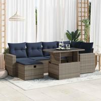 7-delige Loungeset met kussens poly rattan acacia bruin