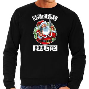 Grote maten foute Kersttrui / outfit Northpole roulette zwart voor heren