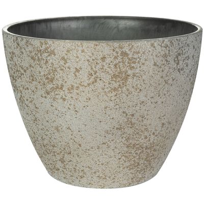 Bloempot/plantenpot - buiten - beige/goud - D43 en H33 cm - kunststof/steenmix