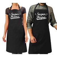 Super mama en Super papa keukenschort - Cadeau schorten set voor Papa en Mama