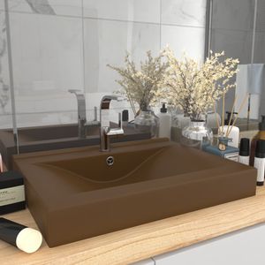 VidaXL Wastafel met kraangat 60x46 cm keramiek matcrème