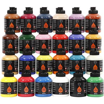 Pigment Acryl verf , semi-glanzend, diverse kleuren, 24x500 ml/ 1 doos