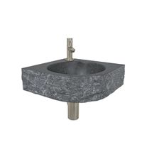 Wiesbaden Hardstenen hamerslag hoekfonteinset 30x30x10cm incl. Amador fonteinkraan geborsteld staal SW296073 - SW6579 - SW10741 - SW10734 - SW21108