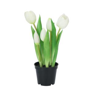 Kunst tulpen Holland in pot - 5x stuks - wit - real touch - 26 cm