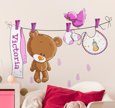Sticker Knuffelbeer aan Wasdraad
