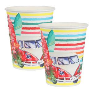 Tropical thema feest wegwerp bekertjes - 20x stuks - 270 ml - karton - Hawaii themafeest