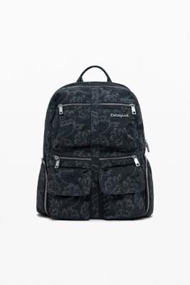 Grote denim rugzak met borduursels - BLACK - U