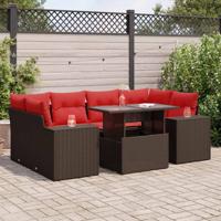 7-delige Loungeset met kussens poly rattan acacia bruin