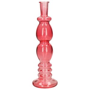 Bloemenvaas Florence - voor kleine stelen/boeketten - koraal rood glas - helder - D9 x H28 cm