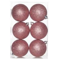 Kerstballen - 6x st - roze - glitters - D8 cm - kunststof - kerstversiering