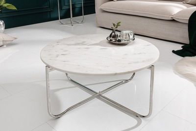 Ronde salontafel NOBLE 65cm wit marmer afneembaar tafelblad opvouwbaar zilver metaal - 40361