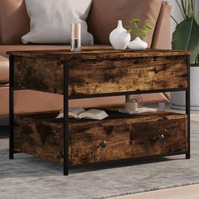Salontafel 70x50x50 cm bewerkt hout en metaal gerookt eiken