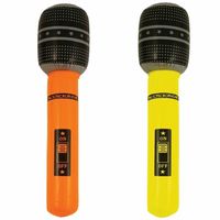 Opblaasbare speelgoed/feestartikel microfoons 2x stuks neon geel/oranje 40 cm