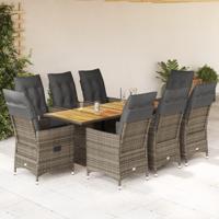 9-delige Tuinset met kussens poly rattan grijs