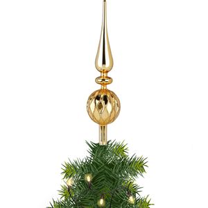 Kerst piek van glas goud gedecoreerd H31 cm