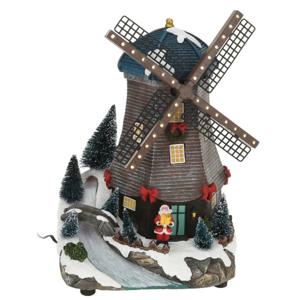 Kerstdorp molen - met draaiende wieken - LED verlichting - 30 cm