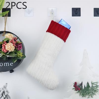 2 stuks CX20221 kerst wol breien sok Gift Bag kerstboom hanger decoratie (wit)