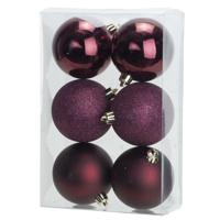 Cosy & Trendy Kerstballen - 6x st - bordeaux rood - 8 cm - kunststof - kerstversiering