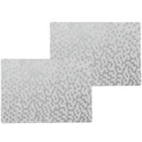 Wicotex luxe tafel placemats Stones - 10x stuks - PVC - zilver - 30 x 43 cm - met anti slip - en PU