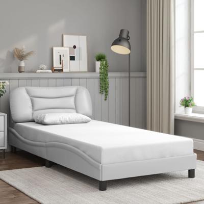 Bedframe met hoofdbord kunstleer wit 100x200 cm