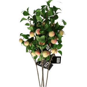 Kunstbloem fruit tak Perzik - 3x - 76 cm - losse steel - kunst zijdebloemen