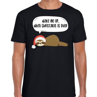 Luiaard Kerst t-shirt / outfit Wake me up when christmas is over zwart voor heren Luiaard Kerst t-shirt / outfit Wake me up when christmas is over zwart voor heren