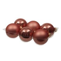 Kerstballen - 6x st - koraal roze - 8 cm - glas - mat/glans - kerstversiering - thumbnail