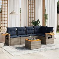 6-delige Loungeset met kussens poly rattan grijs