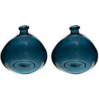 Bloemenvaas - 2x - Organische bol fles vorm - blauw transparant - glas - H22 x D21 cm