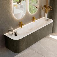 Badmeubel Mondiaz Kurve-Dlux | 170 cm cm | Meubelkleur Shadow | Wastafelkleur Frappe | Solid surface | Wasbak midden spoelbak | 2 kraangaten