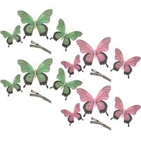 Othmar Decorations Decoratie vlinders op clip 12x stuks - groen/roze - 12/16/20 cm