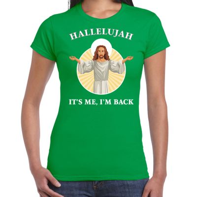 Hallelujah its me im back Kerst t-shirt / outfit groen voor dames Hallelujah its me im back Kerst t-shirt / outfit groen voor dames