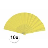 Spaanse Handwaaier - 10x stuks - geel - 23 x 43 cm - Verkoeling waaiers voor zomerse themperatuur