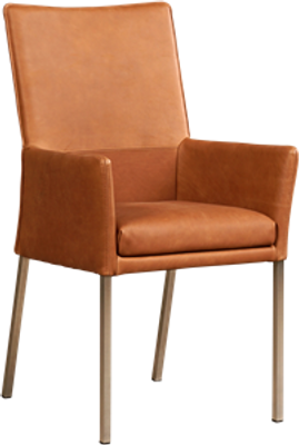Cognac leren moderne eetkamerstoel Royal - poot vierkant rvs - Rancho Leer Cognac (cognac leer)