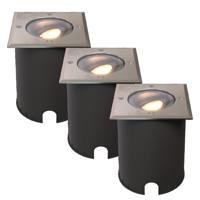 Set van 3 Cody LED Grondspots RVS - GU10 4,4 Watt 345 lumen dimbaar - 2700K warm wit - Kantelbaar - Overrijdbaar - Vierkant - IP67 waterdicht